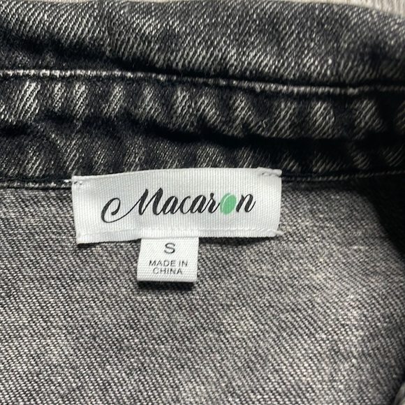 Macaron Women’s Oversized Denim Jacket, black with white stars, size small - Picture 2 of 8